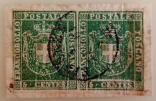 TOSCANA COPPIA 5 c.verde SU FRAMMENT0 EMISSIONE IN CENTESIMI E LIRE 1860