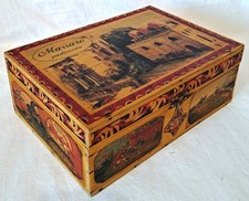 Scatola in legno vuota, di pasticceria, con coperchio decorata a tema Sicilia