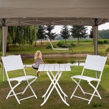 Set Tavolo Pieghevole con 2 Sedie Bianco Arredo Esterno Giardino Acciaio PE