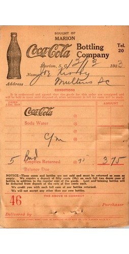 Coca cola 1923 ricevuta - cola,