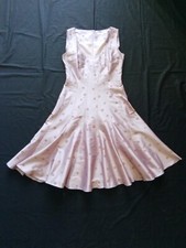 Abito midi donna Moneti seta shantung rosa cipria pois elegante M 42 IT