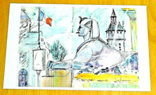 URBAN SKETCHING POSTCARD PALMIER FOUNTAIN, PLACE DU CHATELET, PARIS L FRANKSTONE