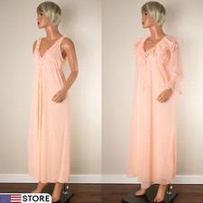 💖 Set Abito Vintage Pandora Lingerie Peignoir Melone Nylon Doppio Chiffon Ruffle P