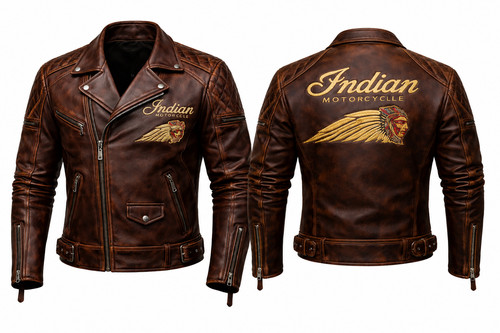 Giacca pelle moto indiana - , uomo