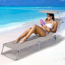 Lettino Prendisole Pieghevole Mare Spiaggia Sdraio con Tettuccio Grigio Melange