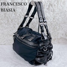 Borsa a tracolla FRANCESCO BIASIA borchiata pelle nera nylon Y2K stile punk
