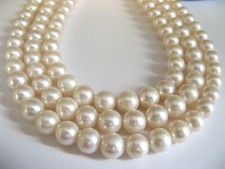 Lotto di N°3 Fili Perle Coltivate di Acqua Dolce Bianche  10mm. ,Lunghe cm.40