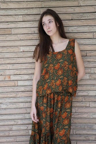Set gonna top crepe seta - , verde