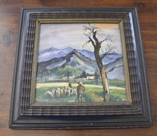 QUADRO DIPINTO SU CERAMICA CORNICE GUILLOCHE 29 X 29 L'AQUILA ITALIANA PISA(SFG)