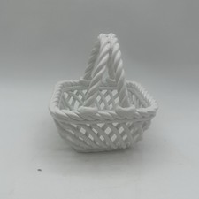 Pier 1 Imports Dolomite Basket White Woven Lattice Braid Farmhouse Cottage Decor