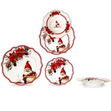 Servizio Piatti Natalizi Babbo natale gnomo rosso ghirlanda stella per 6 Persone