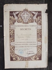 DIPLOMA PER MEDAGLIA RICORDO GUERRA 1915 1918 CON 3 FASCETTE CANNONIERE WW1