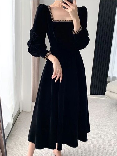 Velluto nero abito - abito, donna