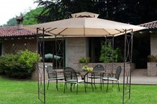 GAZEBO GIARDINO 3 x 3 MT TELAIO FERRO 38 MM DONDOLO DECORATO TENDA POLIESTERE IT