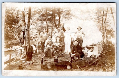 1910 rppc men camp legno - in,