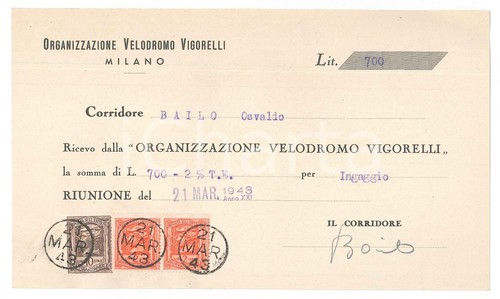 1943 ciclismo milano ricevuta - 1943,