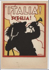 cartolina militare ITALIA!SVEGLIA! BERSAGLIERI IN CONGEDO PALERMO illustr.NATOLI