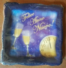Set 2 cf. 8 piatti q. cm. 19 + 2 cf. 8 bicchieri felice anno nuovo orologio
