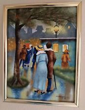 DIPINTO SMALTO SU RAME DI D.MINGOLLA ART, SCENA DI STRADA SERALE BELLISSIMO.