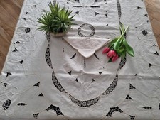 Tovaglia x18 Gran misura puro cotone ricamo intaglio a macchina 175X400 cm ecru'