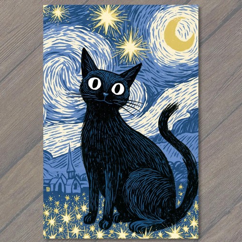 Stampa artistica gatto - gatto, nero