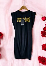 🌸 Designer Versace Jeans Couture splendido mini abito nero slim jersey taglia M