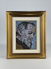 Quadro In Mosaico Di Vetro Figura Volto Padre Pio Con Cornice Legno Dorato 37cm