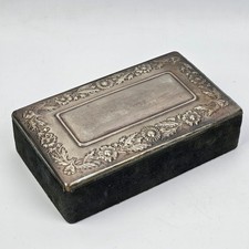 Antico Cofanetto Portagioie Vintage Velluto Blu  Metallo Argentato Fiori Liberty