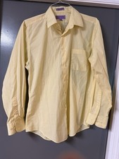 Bergamo New York Shirt Mens L Solid Yellow Long Sleeve Button Up Cotton Blend