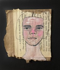 Quadro Ritratto Donna Disegno Originale Naif Outsider Collage Art Miz Katie