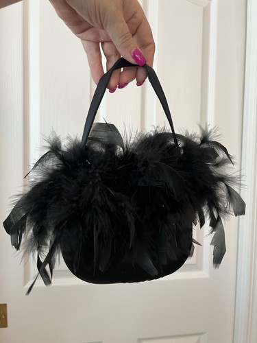 Borsa vintage raso nero - , piume
