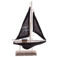 Decorazione In legno Barca a vela di colore nero con simbolo dei PIRATI 0JZA