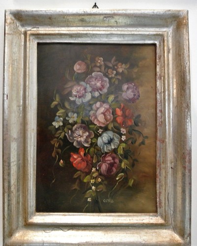 Quadro olio legno fiori - su, legno,