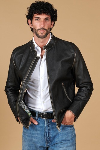 Giacca pelle vintage nera - vintage,