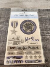 Vintage Stickers Paper House Productions Canvas Quotes Fabric Twill NAVY NEW #29