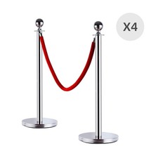 Outsunny Set 4 Transenne con Paletti di Delimitazione Argento e Corde Rosse