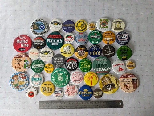 Vintage drinks pin badges - vintage, beer