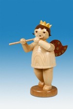 Angelo Legno di Musica Con Flauto Traverso Corona/Natura Altezza Ca 22 CM Nuovo