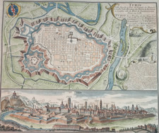 TORINO ITALIA STAMPA MAPPA città Turin ville superbe ducato di Savoia Piemonte