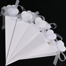 120 Pz Portariso Portaconfetti Incluso Nastri Cono Coni Con Nastrino Bianca a Ri