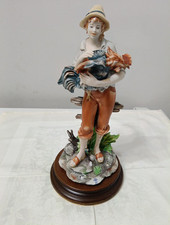 Statuina Porcellana Capodimonte N Firmata Sartori Ragazzo Di Campagna Con Gallo
