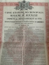 Romania 1931 Royaume Roumanie Caisse Monopoli Autonomi 1000 Franchi Oro O O O O O O Legame
