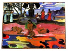 Stampa applicata a pannello MDF di Gauguin, Mahana no atua  Spess. cm 1 