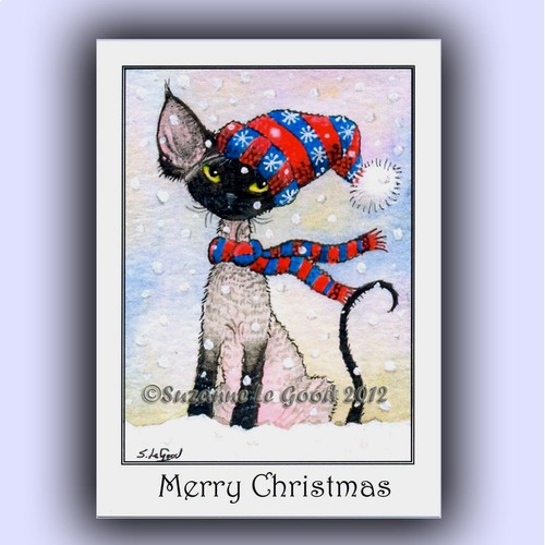 Devon rex cat snow - cat, christmas