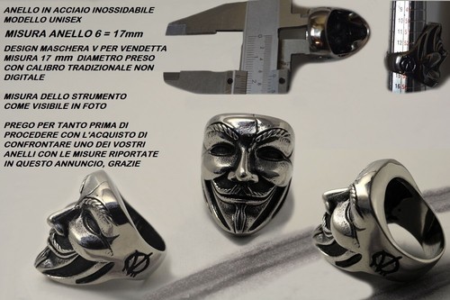 Anello acciaio uomo maschera - anello,