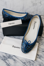 NEW - REPETTO Ballerine donna stampate vernice pelle ballerine blu Francia