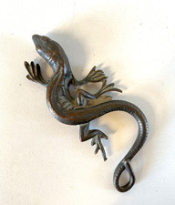 ANTICA PICCOLA SCULTURA FIGURA LUCERTOLA GECO BRONZO BESTIARIO 10,5 cm '800/'900