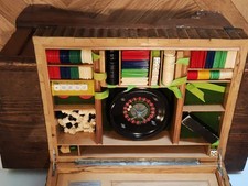 scatola da gioco vintage casino' roulette dadi carte fiches scacchi dama LEGNO