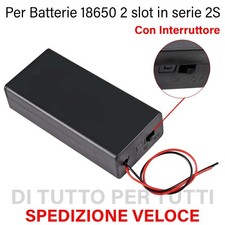 PORTABATTERIE PER LITIO 18650 2 CELLE 2S IN SERIE CON FILI INTERRUTTORE