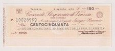 Miniassegni  CASSA RISPARMIO  di VENEZIA - 150 lire  09.08.76  Rif. CRV 1